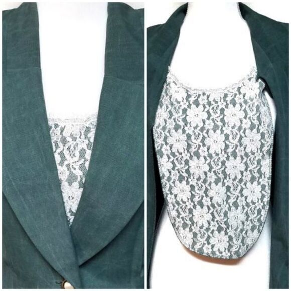 𝅺VINTAGE All That Jazz Green Power Suit Blazer - Picture 8 of 13